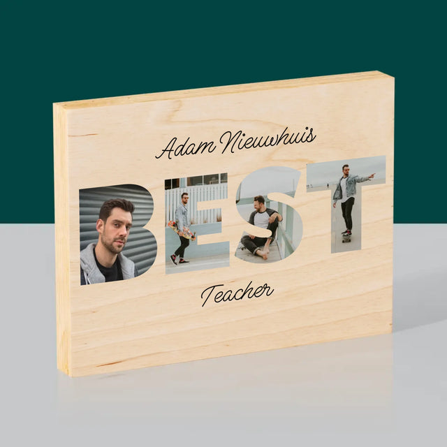 Woord Van Foto'S: Best Teacher - Afdruk Op Hout (Horizontaal)