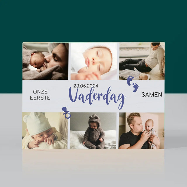 Fotocollage: Onze Eerste Vaderdag - Afdruk Op Hout (Horizontaal)
