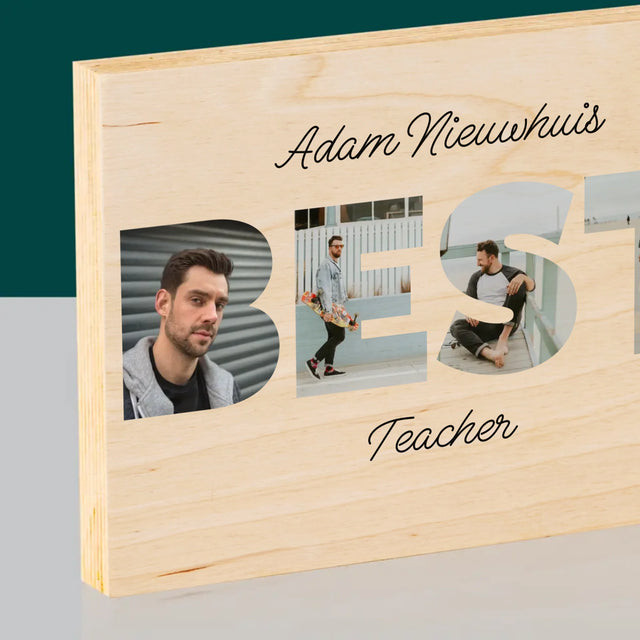 Woord Van Foto'S: Best Teacher - Afdruk Op Hout (Horizontaal)