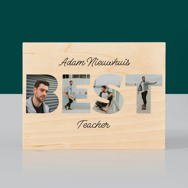 Woord Van Foto'S: Best Teacher - Afdruk Op Hout (Horizontaal)