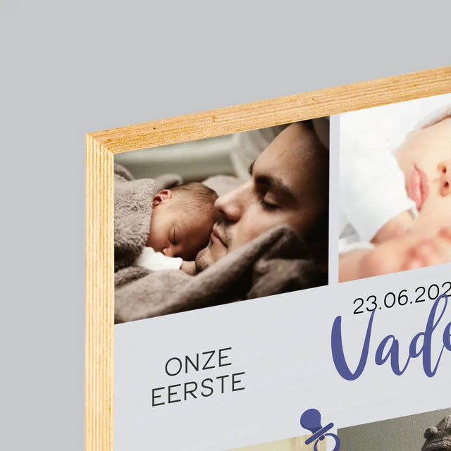 Fotocollage: Onze Eerste Vaderdag - Afdruk Op Hout (Horizontaal)