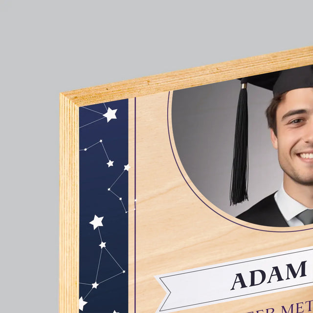 Foto En Handtekening: Gefeliciteerd Met Je Verdediging - Afdruk Op Hout (Horizontaal)