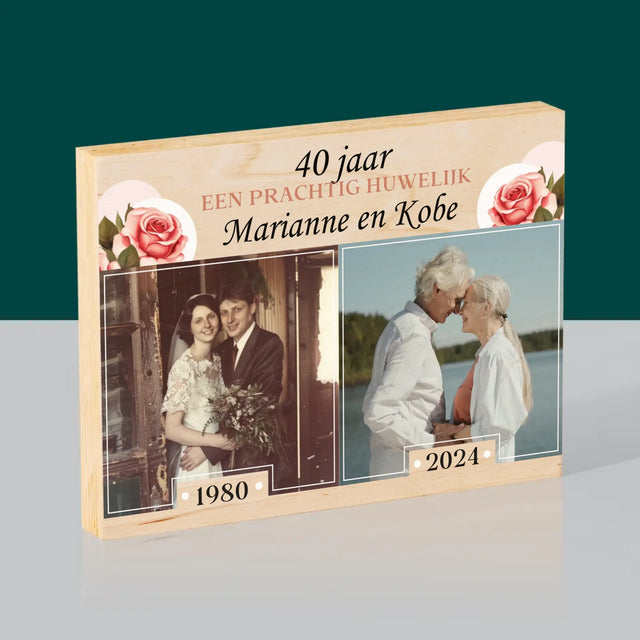 Fotocollage: Jaren Samen - Afdruk Op Hout (Horizontaal)