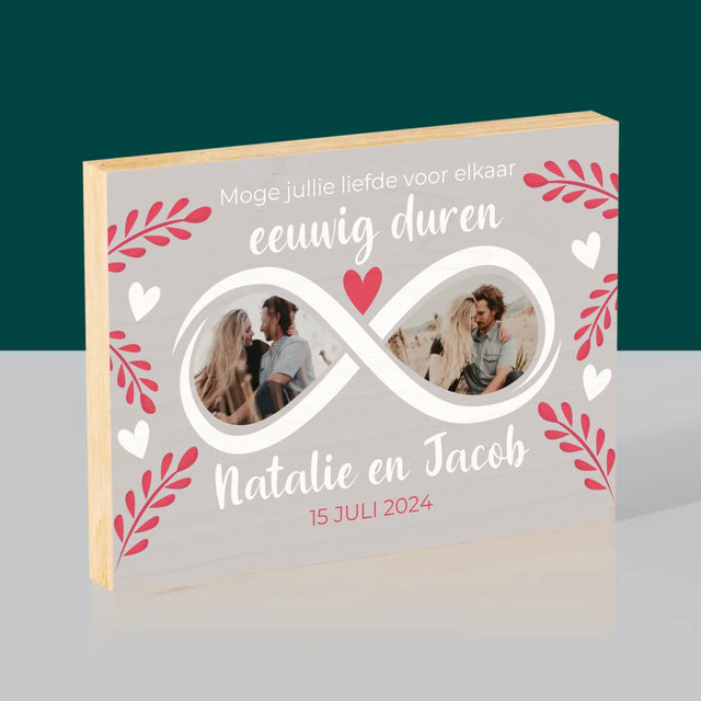 Fotocollage: Moge Jullie Liefde Voor Elkaar Eeuwig Duren - Afdruk Op Hout (Horizontaal)