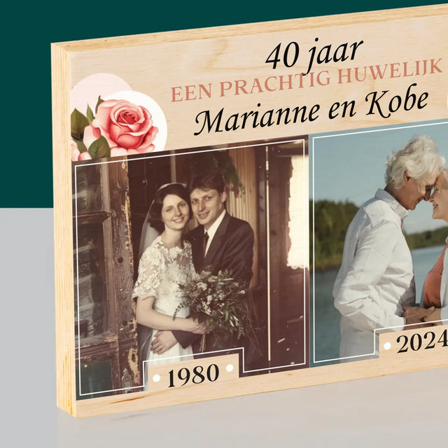 Fotocollage: Jaren Samen - Afdruk Op Hout (Horizontaal)