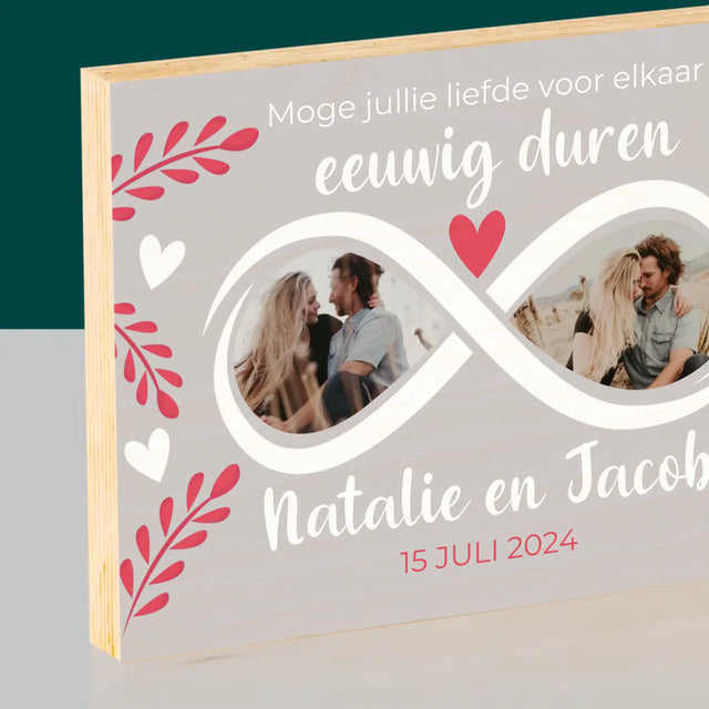 Fotocollage: Moge Jullie Liefde Voor Elkaar Eeuwig Duren - Afdruk Op Hout (Horizontaal)