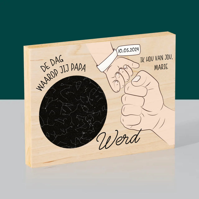 Starrenkaart: De Dag Waarop Jij Papa Werd - Afdruk Op Hout (Horizontaal)