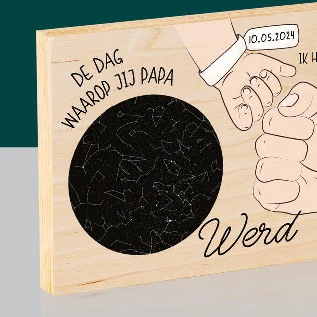 Starrenkaart: De Dag Waarop Jij Papa Werd - Afdruk Op Hout (Horizontaal)