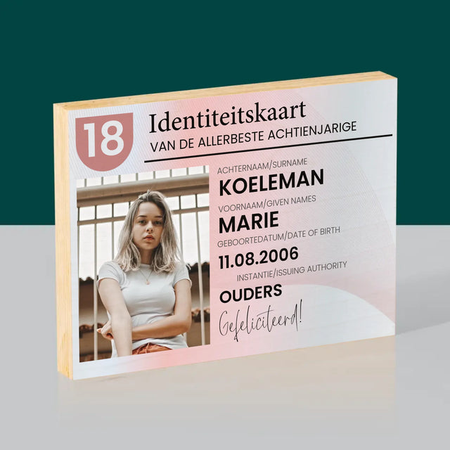 Foto En Handtekening: Identiteitskaart - Afdruk Op Hout (Horizontaal)