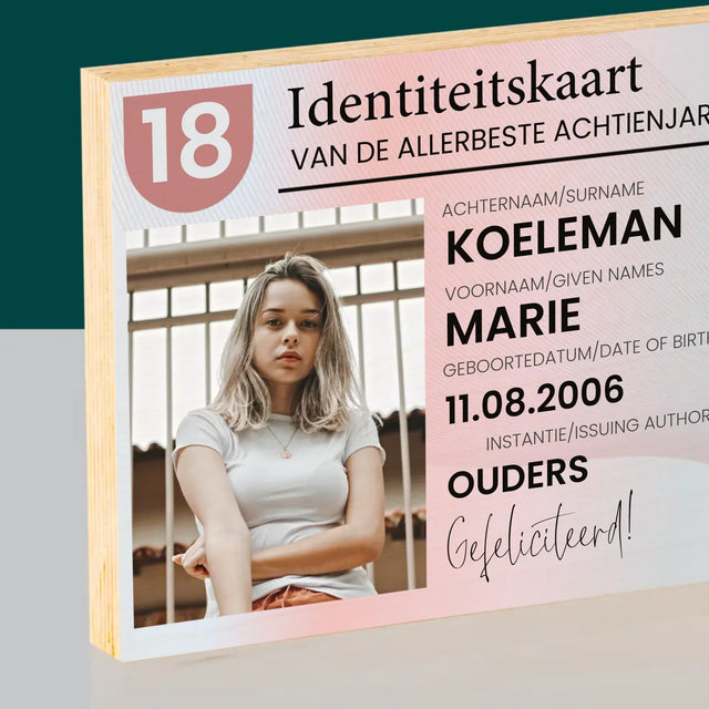 Foto En Handtekening: Identiteitskaart - Afdruk Op Hout (Horizontaal)