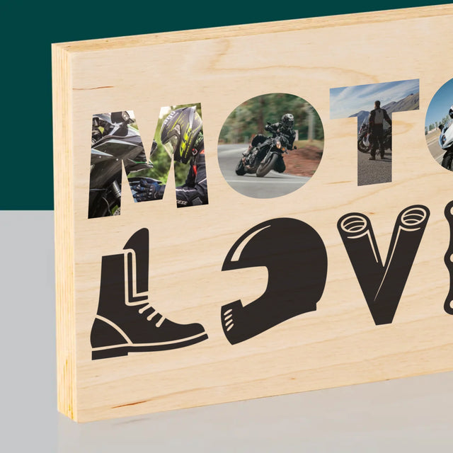 Woord Van Foto'S: Motolove - Afdruk Op Hout (Horizontaal)