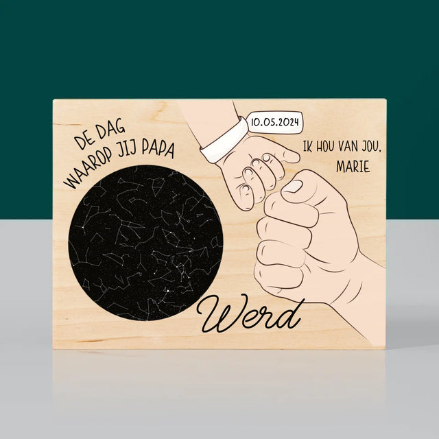 Starrenkaart: De Dag Waarop Jij Papa Werd - Afdruk Op Hout (Horizontaal)