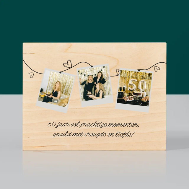 Fotocollage: 50 Jaar Vol Prachtige Momenten - Afdruk Op Hout (Horizontaal)