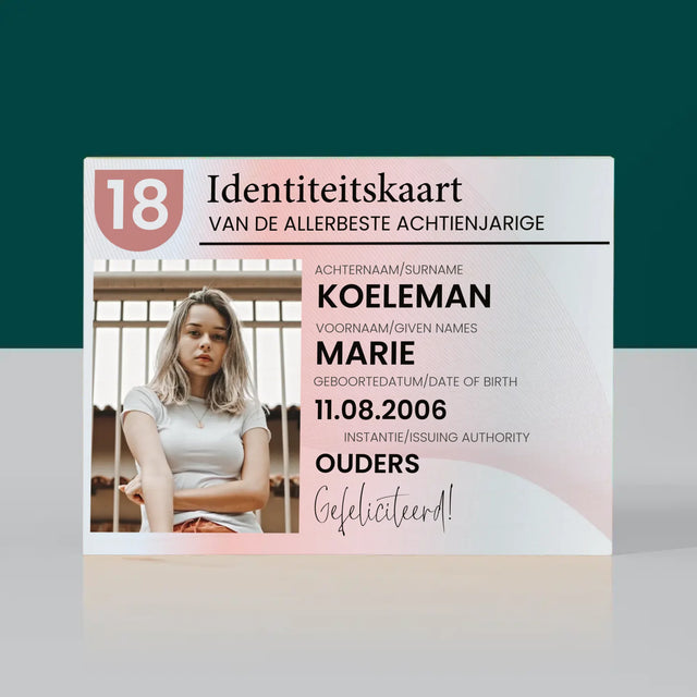 Foto En Handtekening: Identiteitskaart - Afdruk Op Hout (Horizontaal)