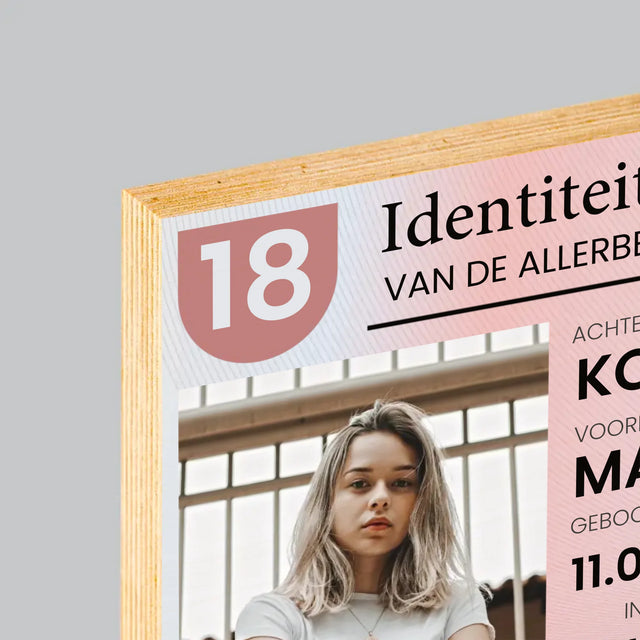 Foto En Handtekening: Identiteitskaart - Afdruk Op Hout (Horizontaal)