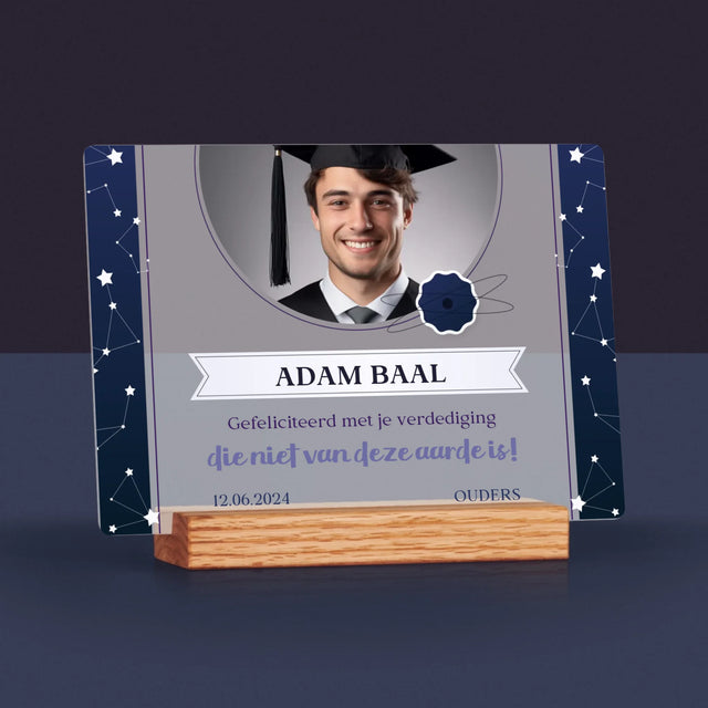 Foto En Handtekening: Gefeliciteerd Met Je Verdediging - Afdruk Op Acrylglas (Horziontaal)