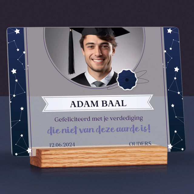 Foto En Handtekening: Gefeliciteerd Met Je Verdediging - Afdruk Op Acrylglas (Horziontaal)
