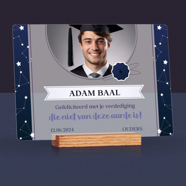 Foto En Handtekening: Gefeliciteerd Met Je Verdediging - Afdruk Op Acrylglas (Horziontaal)