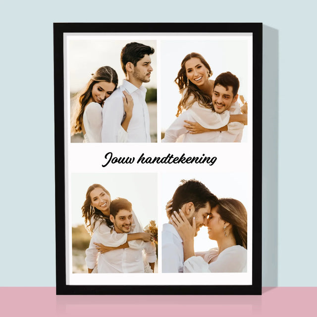 Fotocollage: 4 Foto'S En Handtekening - Afdruk Met Frame 30X40