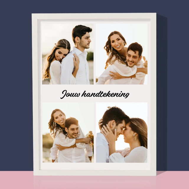 Fotocollage: 4 Foto'S En Handtekening - Afdruk Met Frame 30X40