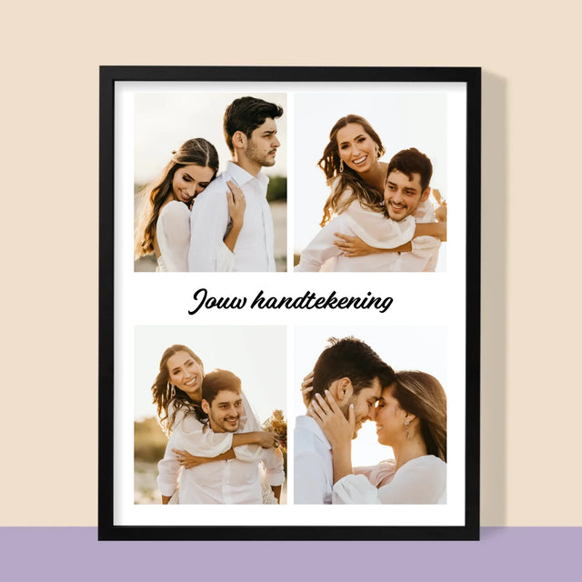 Fotocollage: 4 Foto'S En Handtekening - Afdruk Met Frame 30X40