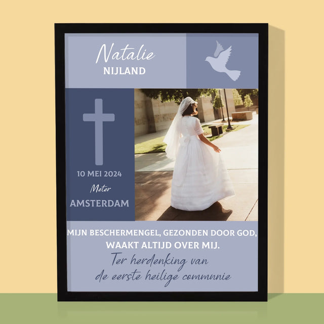 Foto En Handtekening: Communie, Beschermengel - Afdruk Met Frame 30X40