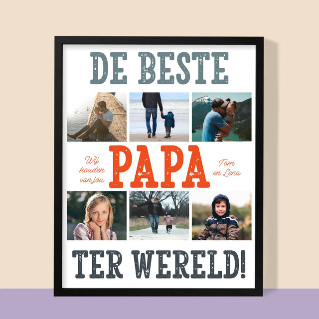 Fotocollage: De Beste Papa Ter Wereld, Foto'S - Afdruk Met Frame 30X40