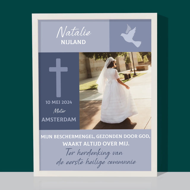 Foto En Handtekening: Communie, Beschermengel - Afdruk Met Frame 30X40