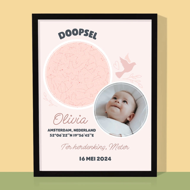 Starrenkaart: Doopsel - Afdruk Met Frame 30X40