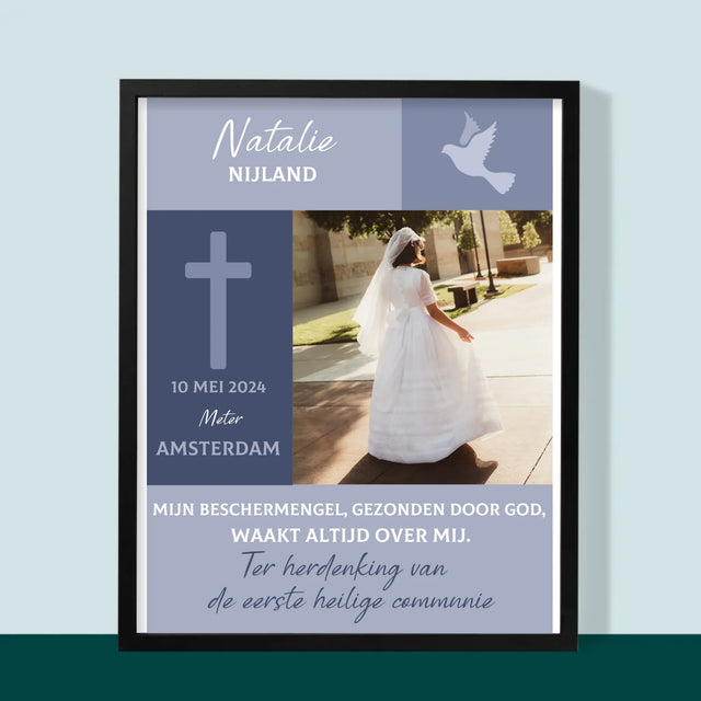 Foto En Handtekening: Communie, Beschermengel - Afdruk Met Frame 30X40