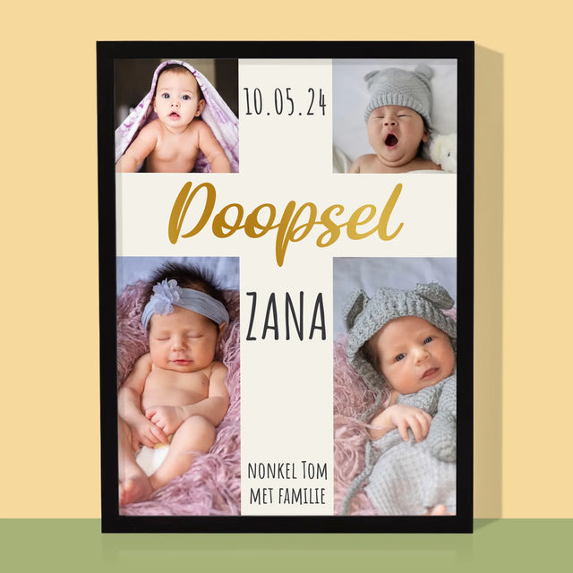 Fotocollage: Doopsel, Kruis - Afdruk Met Frame 30X40