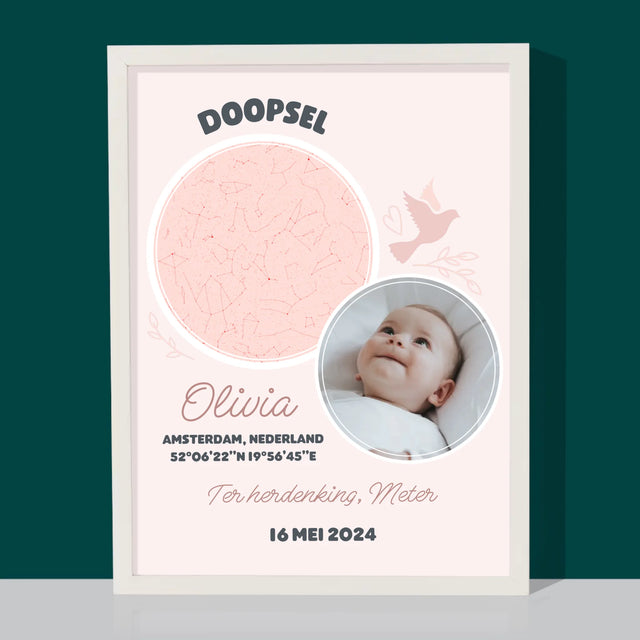 Starrenkaart: Doopsel - Afdruk Met Frame 30X40