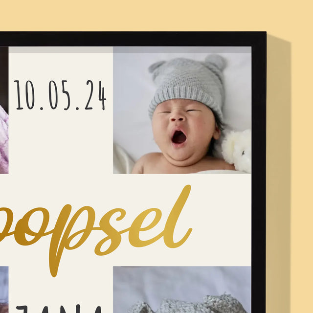 Fotocollage: Doopsel, Kruis - Afdruk Met Frame 30X40
