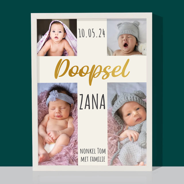 Fotocollage: Doopsel, Kruis - Afdruk Met Frame 30X40