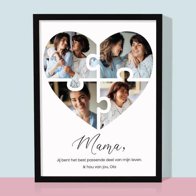 Fotocollage: Puzzel Hart, Voor Mama - Afdruk Met Frame 30X40