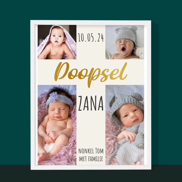 Fotocollage: Doopsel, Kruis - Afdruk Met Frame 30X40