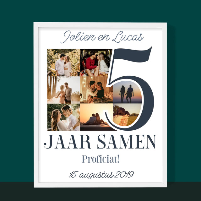 Fotocollage: 5 Jaar Samen - Afdruk Met Frame 30X40