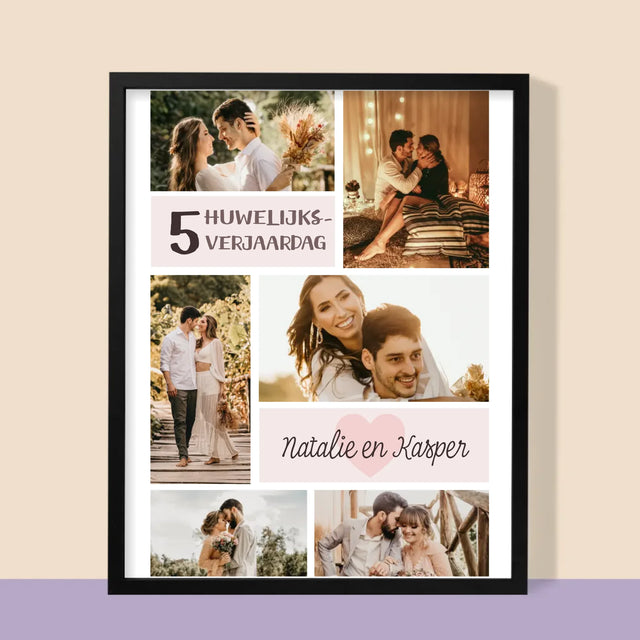 Fotocollage: 5De Huwelijksverjaardag - Afdruk Met Frame 30X40