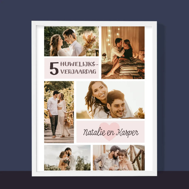Fotocollage: 5De Huwelijksverjaardag - Afdruk Met Frame 30X40