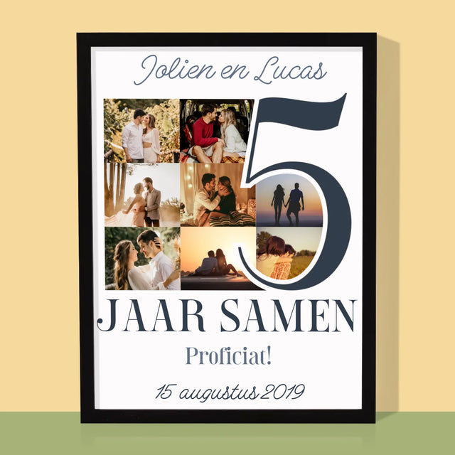 Fotocollage: 5 Jaar Samen - Afdruk Met Frame 30X40