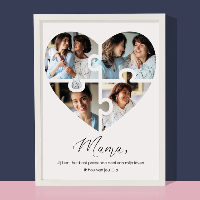 Fotocollage: Puzzel Hart, Voor Mama - Afdruk Met Frame 30X40