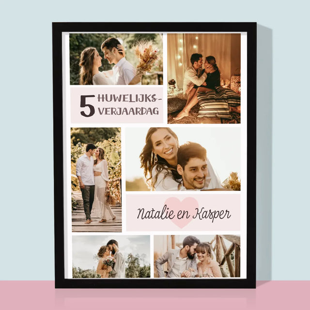 Fotocollage: 5De Huwelijksverjaardag - Afdruk Met Frame 30X40