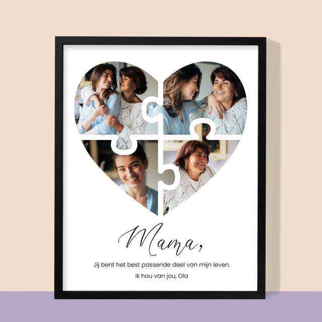 Fotocollage: Puzzel Hart, Voor Mama - Afdruk Met Frame 30X40