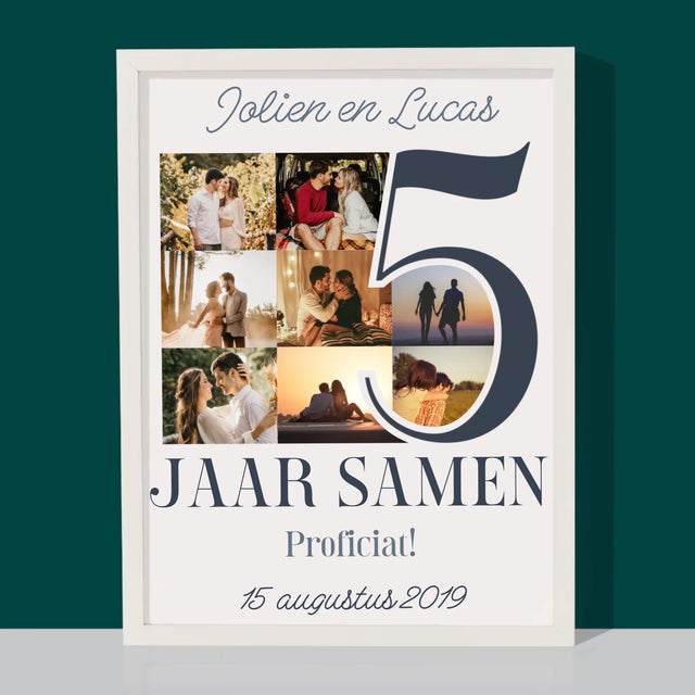 Fotocollage: 5 Jaar Samen - Afdruk Met Frame 30X40