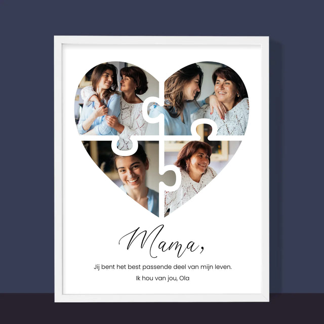 Fotocollage: Puzzel Hart, Voor Mama - Afdruk Met Frame 30X40