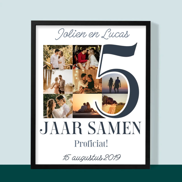Fotocollage: 5 Jaar Samen - Afdruk Met Frame 30X40