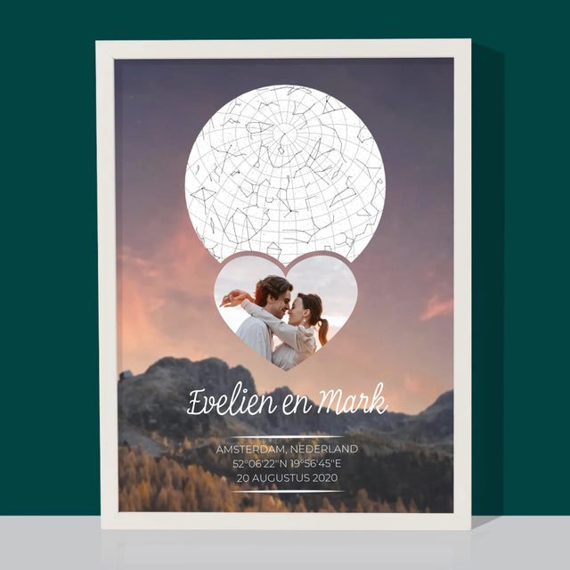 Starrenkaart: Verliefden Op De Bergen - Afdruk Met Frame 30X40