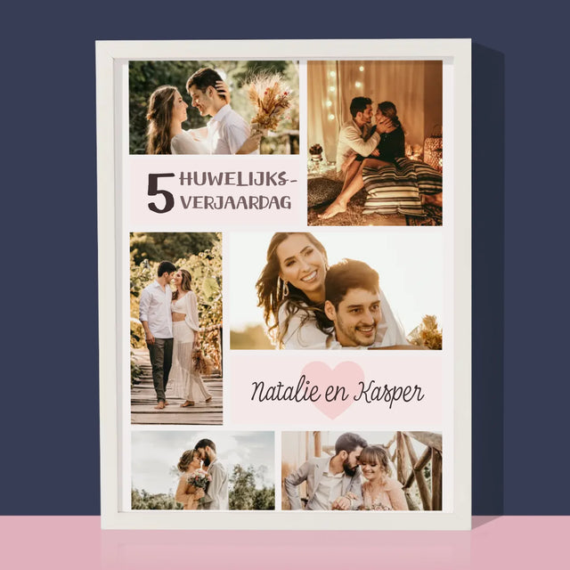 Fotocollage: 5De Huwelijksverjaardag - Afdruk Met Frame 30X40