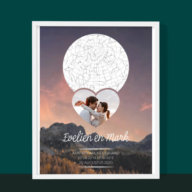 Starrenkaart: Verliefden Op De Bergen - Afdruk Met Frame 30X40