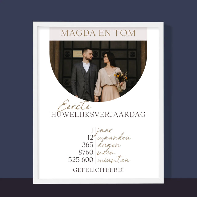 Foto En Handtekening: Eerste Huwelijksverjaardag - Afdruk Met Frame 30X40